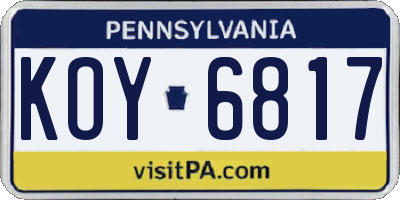 PA license plate KOY6817