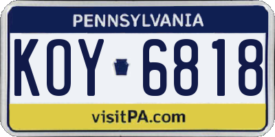 PA license plate KOY6818