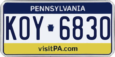 PA license plate KOY6830