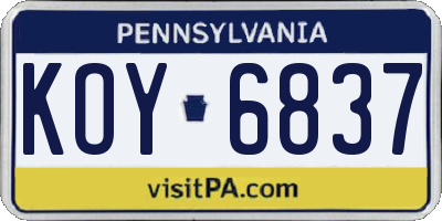 PA license plate KOY6837