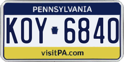 PA license plate KOY6840