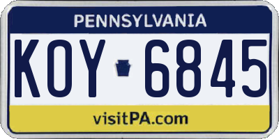PA license plate KOY6845