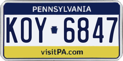 PA license plate KOY6847