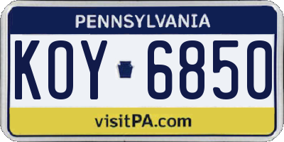 PA license plate KOY6850