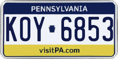 PA license plate KOY6853