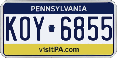 PA license plate KOY6855