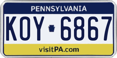 PA license plate KOY6867