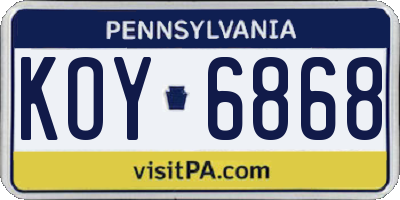 PA license plate KOY6868