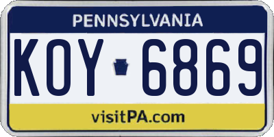 PA license plate KOY6869