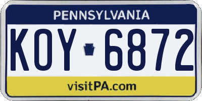 PA license plate KOY6872