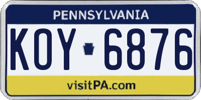 PA license plate KOY6876