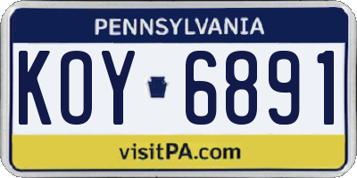 PA license plate KOY6891