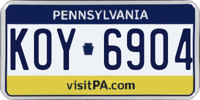 PA license plate KOY6904