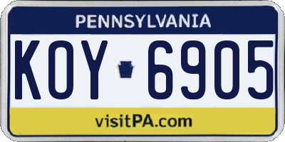 PA license plate KOY6905
