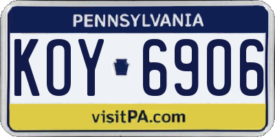 PA license plate KOY6906