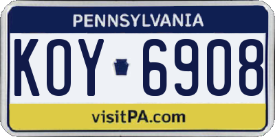 PA license plate KOY6908