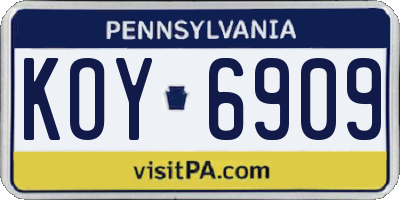 PA license plate KOY6909