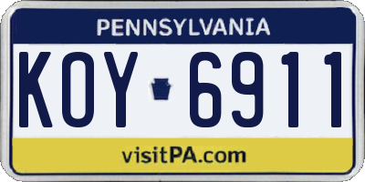 PA license plate KOY6911
