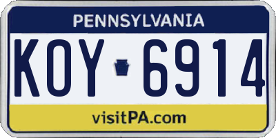 PA license plate KOY6914