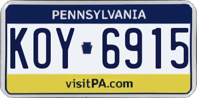 PA license plate KOY6915
