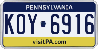 PA license plate KOY6916