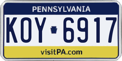 PA license plate KOY6917
