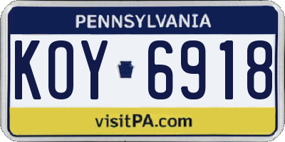 PA license plate KOY6918