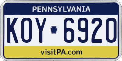 PA license plate KOY6920