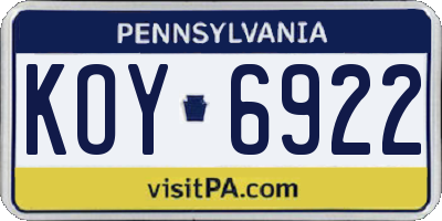 PA license plate KOY6922