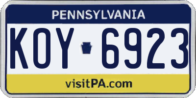 PA license plate KOY6923