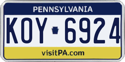 PA license plate KOY6924