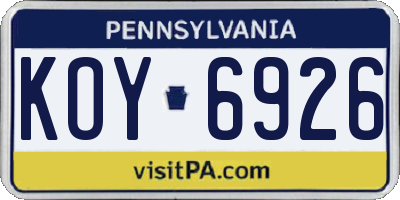 PA license plate KOY6926