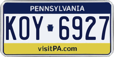 PA license plate KOY6927