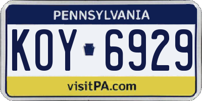 PA license plate KOY6929