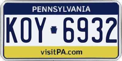 PA license plate KOY6932