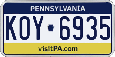 PA license plate KOY6935