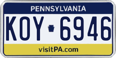 PA license plate KOY6946