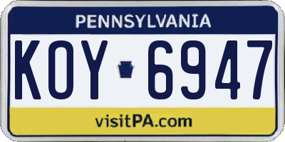 PA license plate KOY6947