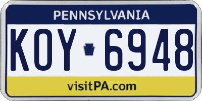 PA license plate KOY6948
