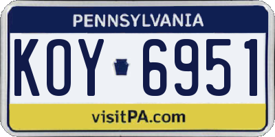 PA license plate KOY6951