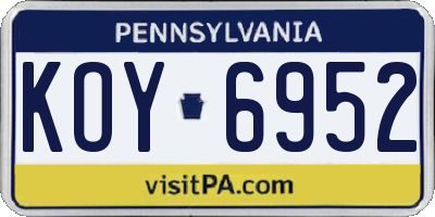 PA license plate KOY6952