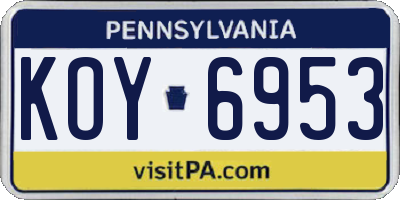 PA license plate KOY6953