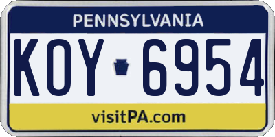 PA license plate KOY6954