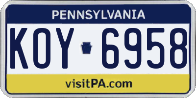 PA license plate KOY6958