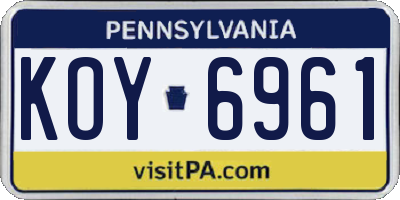 PA license plate KOY6961