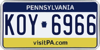 PA license plate KOY6966