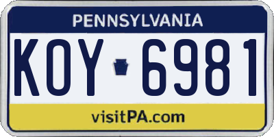 PA license plate KOY6981