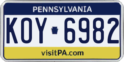 PA license plate KOY6982