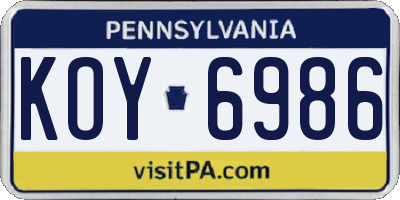PA license plate KOY6986