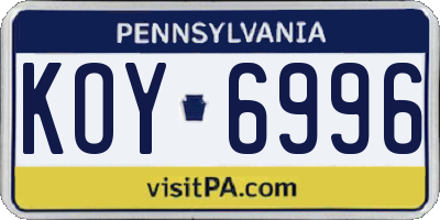 PA license plate KOY6996